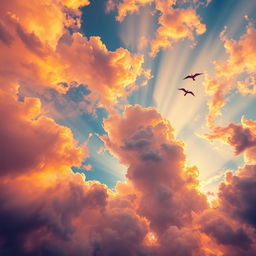 A vibrant sky background that appears to be moving, showcasing a dynamic blend of colors such as deep blues, bright oranges, and purples