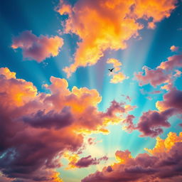 A vibrant sky background that appears to be moving, showcasing a dynamic blend of colors such as deep blues, bright oranges, and purples