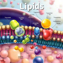 A detailed scientific illustration of lipids, showcasing their structure and function