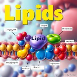 A detailed scientific illustration of lipids, showcasing their structure and function