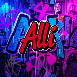 A vibrant and edgy background filled with abstract graffiti art, featuring the name 'Ali' prominently displayed in bold, stylized lettering