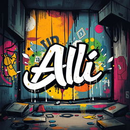 A cool, graffiti-style artwork featuring the word 'Ali' prominently displayed in a vibrant urban background