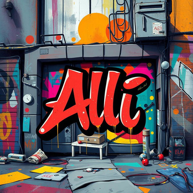 A cool, graffiti-style artwork featuring the word 'Ali' prominently displayed in a vibrant urban background