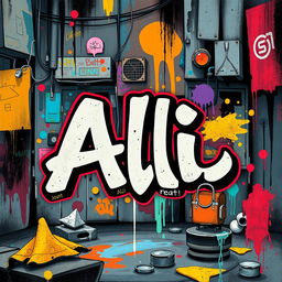 A cool, graffiti-style artwork featuring the word 'Ali' prominently displayed in a vibrant urban background