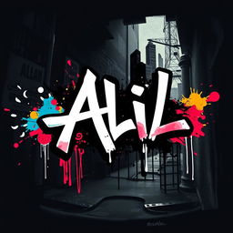 A cool, edgy artistic composition featuring the name 'Ali' prominently displayed in bold, graffiti-style typography