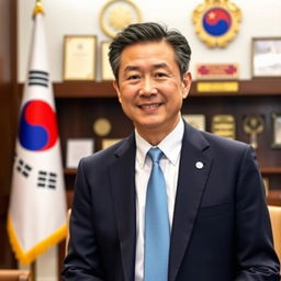 A portrait of Yoon Suk Yeol, the President of South Korea, depicted in an official setting