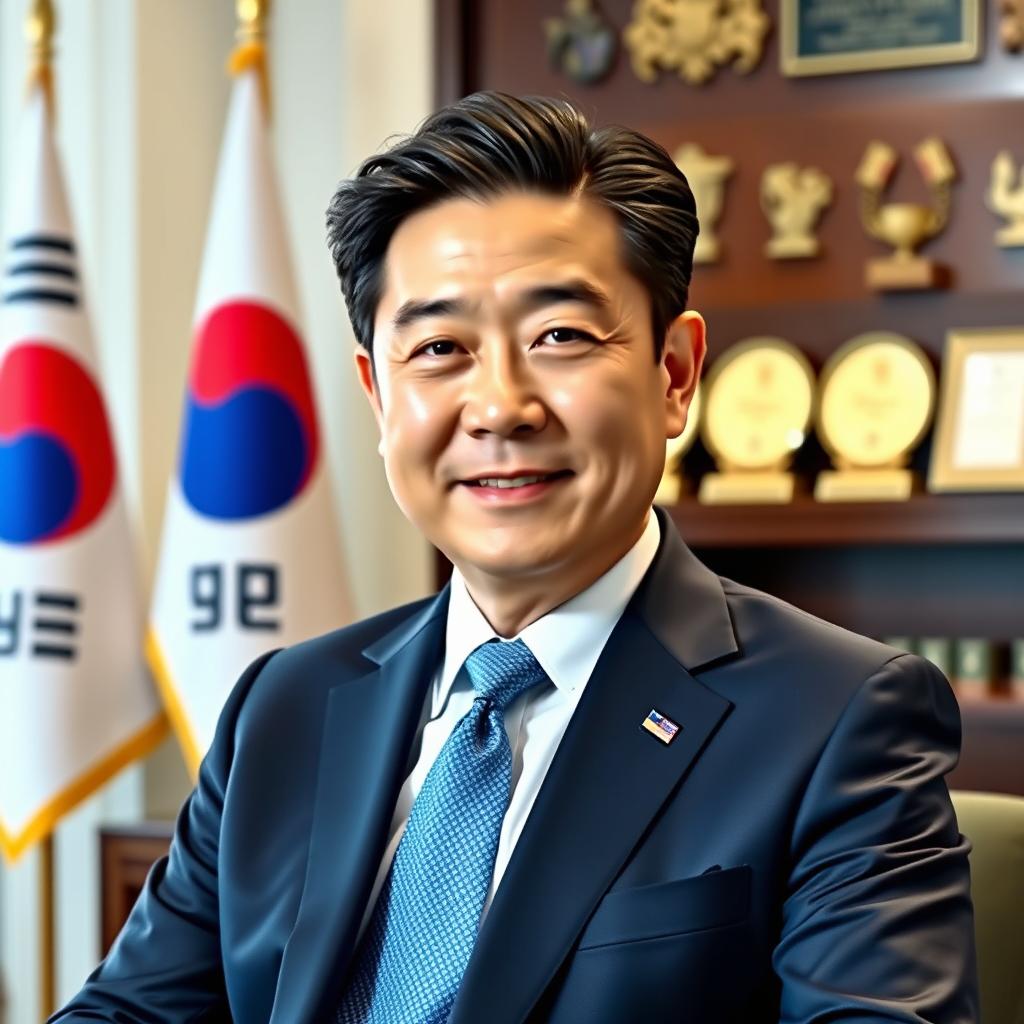 A portrait of Yoon Suk Yeol, the President of South Korea, depicted in an official setting