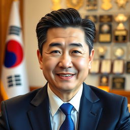 A portrait of Yoon Suk Yeol, the President of South Korea, depicted in an official setting