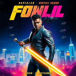 A vibrant movie poster featuring a dynamic action scene with a heroic character in the foreground
