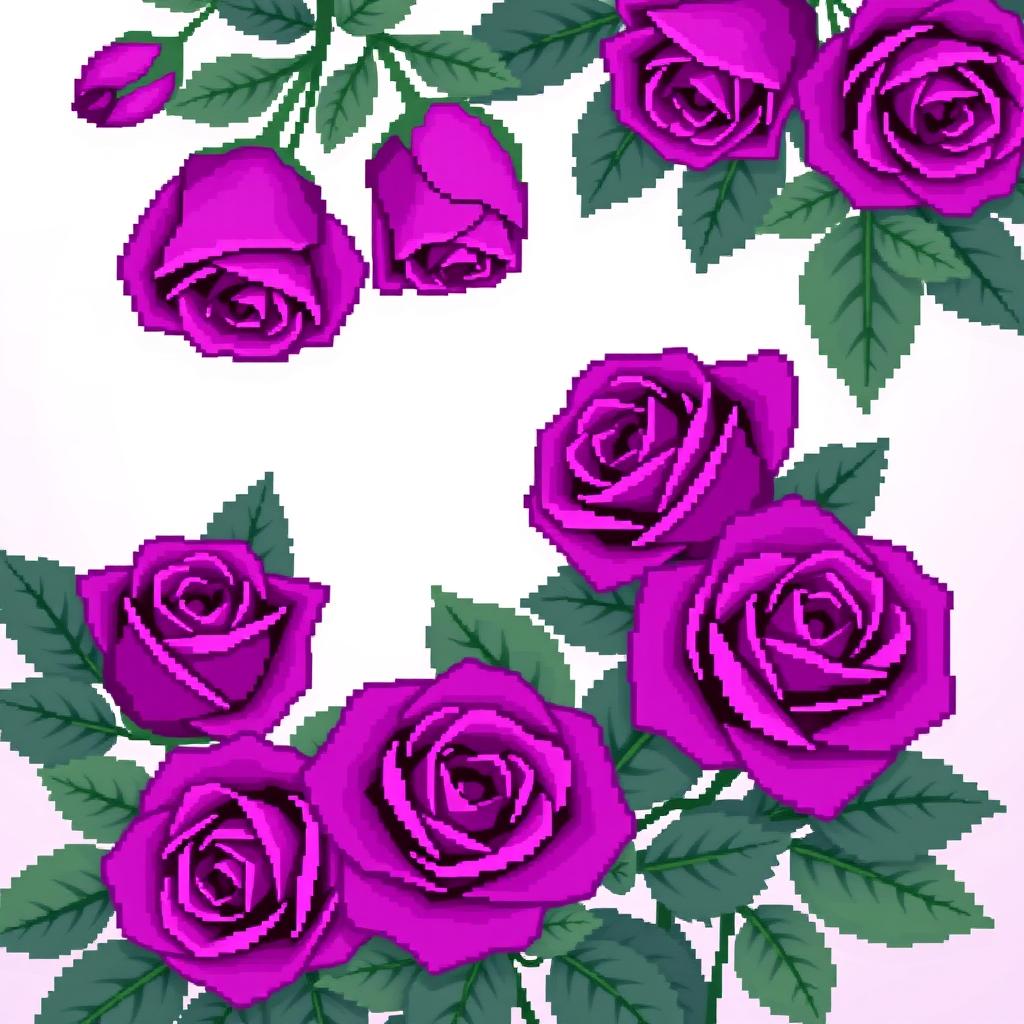 A beautifully designed profile picture featuring pixel art of vibrant purple roses arranged artistically