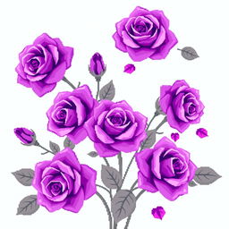A vibrant profile picture featuring pixel art purple roses on a soft baby blue background