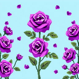 A vibrant profile picture featuring pixel art purple roses on a soft baby blue background