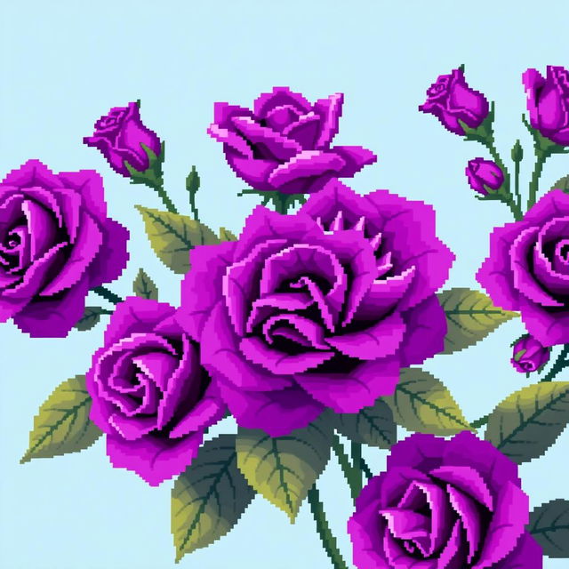 A vibrant profile picture featuring pixel art purple roses on a soft baby blue background