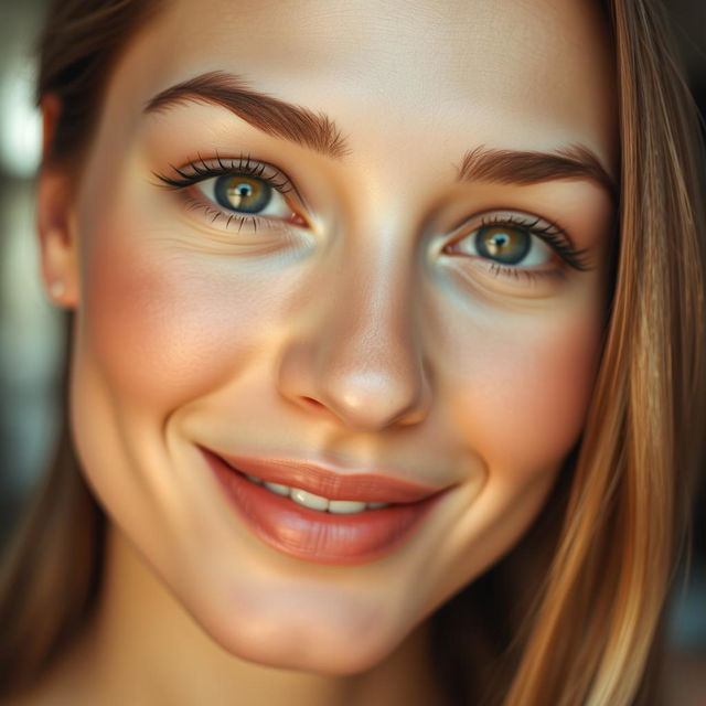 A close-up portrait of a person with beautiful, naturally enhanced facial features