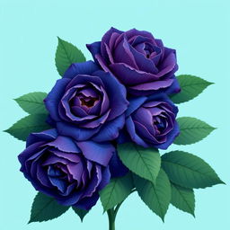 A captivating pixel art style image featuring huge Persian indigo roses, characterized by their deep blue-purple hues and impressive size