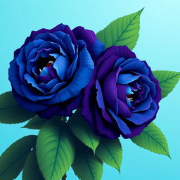 A captivating pixel art style image featuring huge Persian indigo roses, characterized by their deep blue-purple hues and impressive size