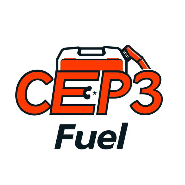 A visually striking logo for a fuel company featuring the text 'CEP3 Fuel' integrated with an illustration of a fuel tank