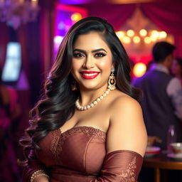 A stunningly beautiful Pakistani woman, mature and curvy, exuding confidence and charm