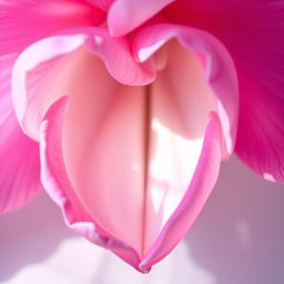 Close-up artistic representation of a flower resembling the shape of a woman's vagina, showcasing intricate detail and vibrant colors