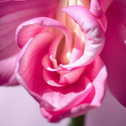 Close-up artistic representation of a flower resembling the shape of a woman's vagina, showcasing intricate detail and vibrant colors