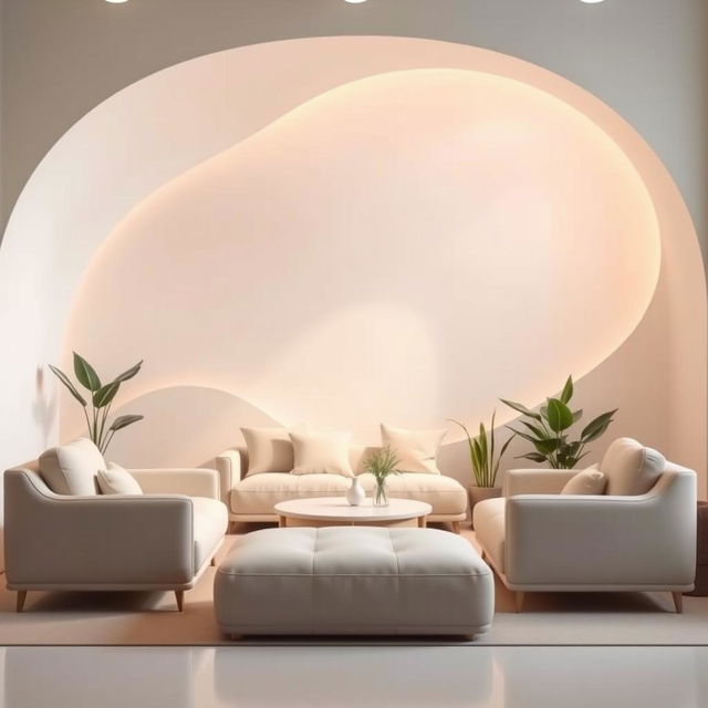 A modern, minimalist interior design scene, featuring soft, calming colors such as pastel shades