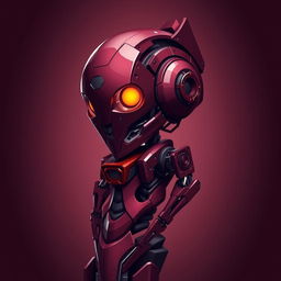 An abstract art piece depicting a maroon-colored bot with intricate mechanical details