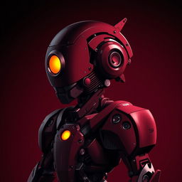 An abstract art piece depicting a maroon-colored bot with intricate mechanical details