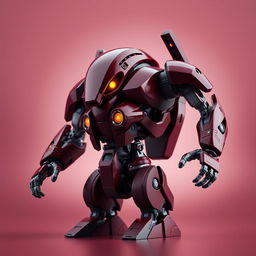 A highly detailed 3D model of a maroon-colored bot, showcasing its intricacies and mechanical design