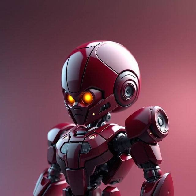 A highly detailed 3D model of a maroon-colored bot, showcasing its intricacies and mechanical design