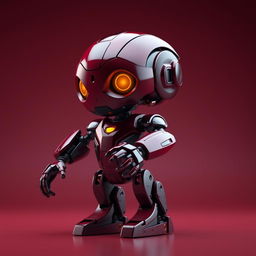 A highly detailed 3D model of a maroon-colored bot, showcasing its intricacies and mechanical design