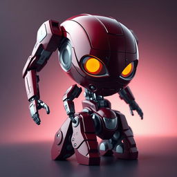 A highly detailed 3D model of a maroon-colored bot, showcasing its intricacies and mechanical design