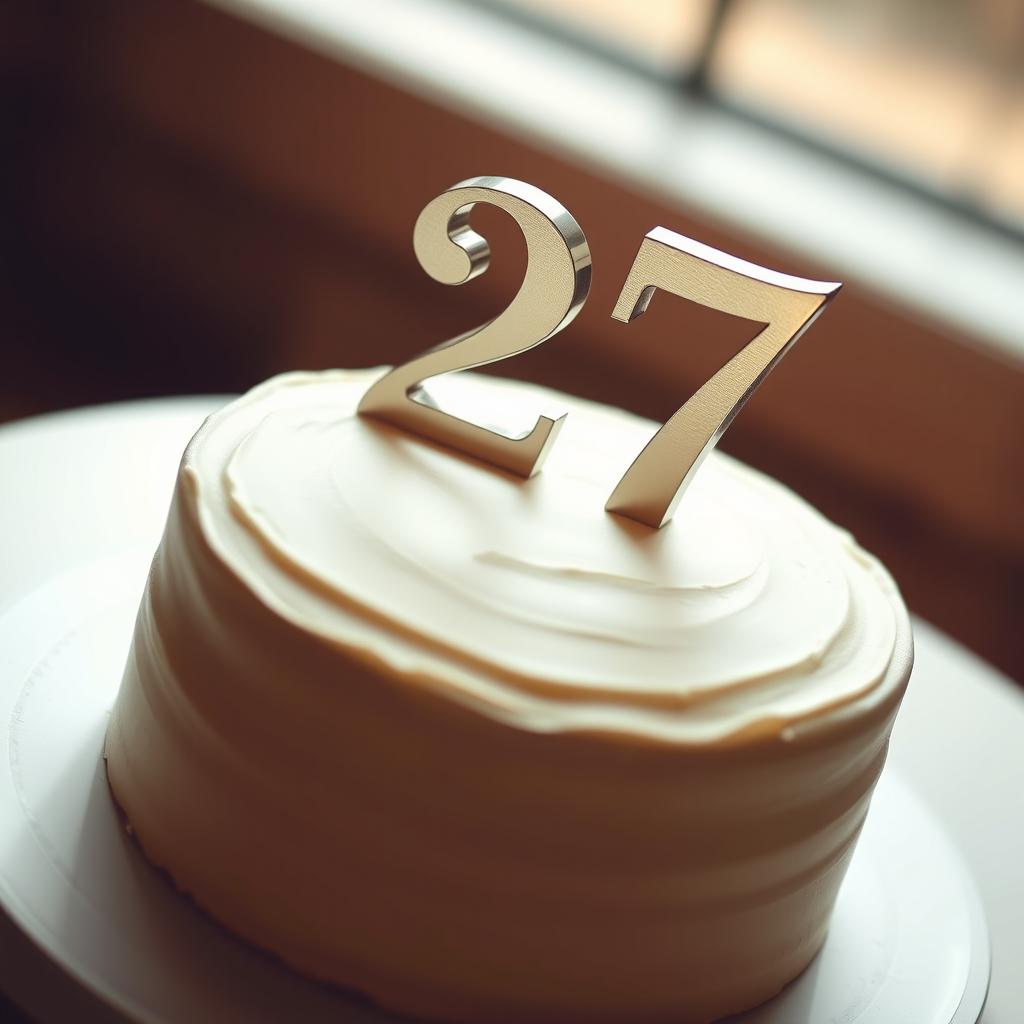 A simple yet elegant cake featuring the number 27 prominently displayed on the top