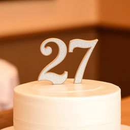 A simple yet elegant cake featuring the number 27 prominently displayed on the top