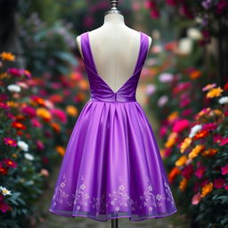 A stunning purple dress featuring a mini ball gown skirt with a flared silhouette