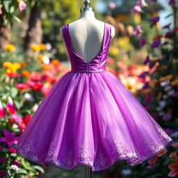 A stunning purple dress featuring a mini ball gown skirt with a flared silhouette