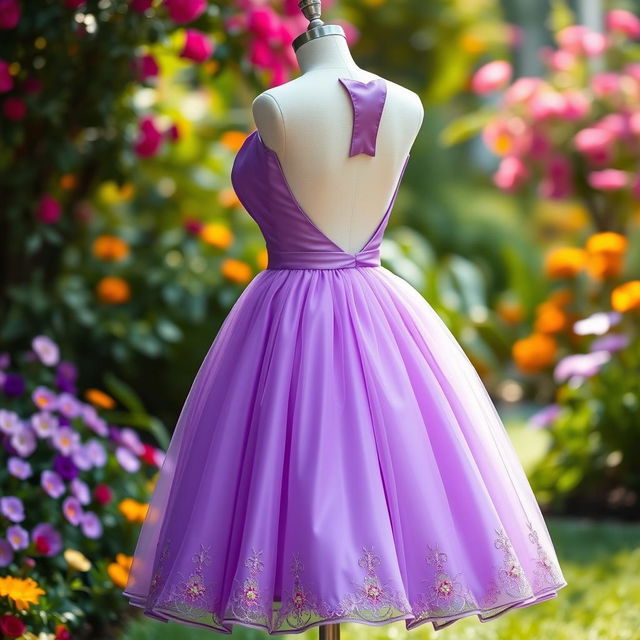 A stunning purple dress featuring a mini ball gown skirt with a flared silhouette