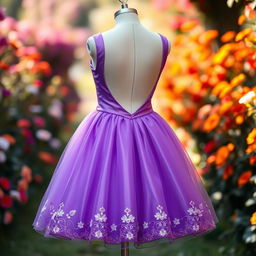 A stunning purple dress featuring a mini ball gown skirt with a flared silhouette