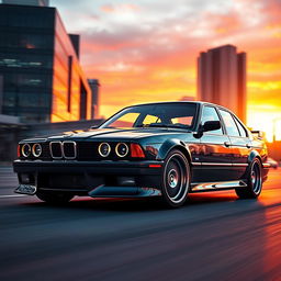A modern interpretation of the BME E34 M5 sports car, showcasing a sleek and futuristic design while maintaining the classic elements of the original E34