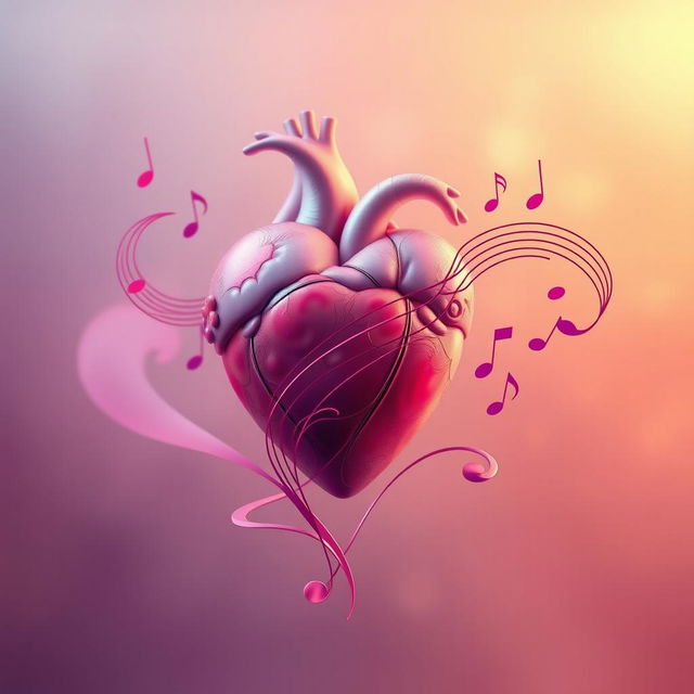 An aesthetic representation of a heart, intricately designed, beating rhythmically in time with a quarter silence note