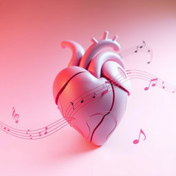 An aesthetic representation of a heart, intricately designed, beating rhythmically in time with a quarter silence note