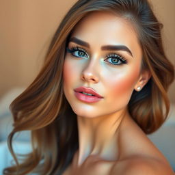 A stunningly beautiful woman with long eyelashes, full lips, a small nose, and a gorgeous figure