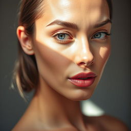 Edit the photo to showcase a model with clear, flawless skin, enhancing the overall image quality with vibrant color contrast to make the features pop