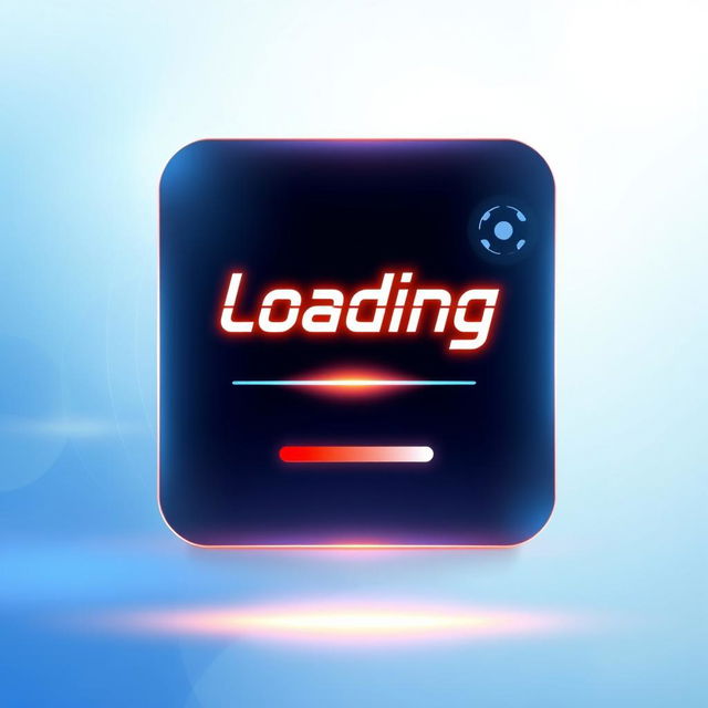 A digital artwork featuring a sleek, modern user interface with a large ‘loading’ text prominently displayed in the center