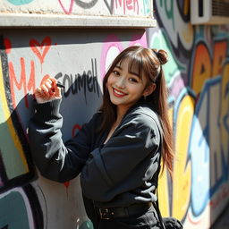 Lisa from BLACKPINK, a South Korean singer, artistically writing the name 'Masoumeh' on a wall with love and affection