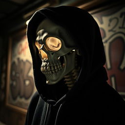 A skeletal skull wearing a hoodie, creating a unique and intriguing profile image