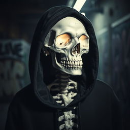 A skeletal skull wearing a hoodie, creating a unique and intriguing profile image