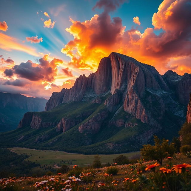 A breathtaking cinematic photograph of Mount Zion, towering majestically towards the heavens