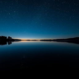 A stunning nighttime scene featuring a shimmering lake reflecting a sky full of constellations
