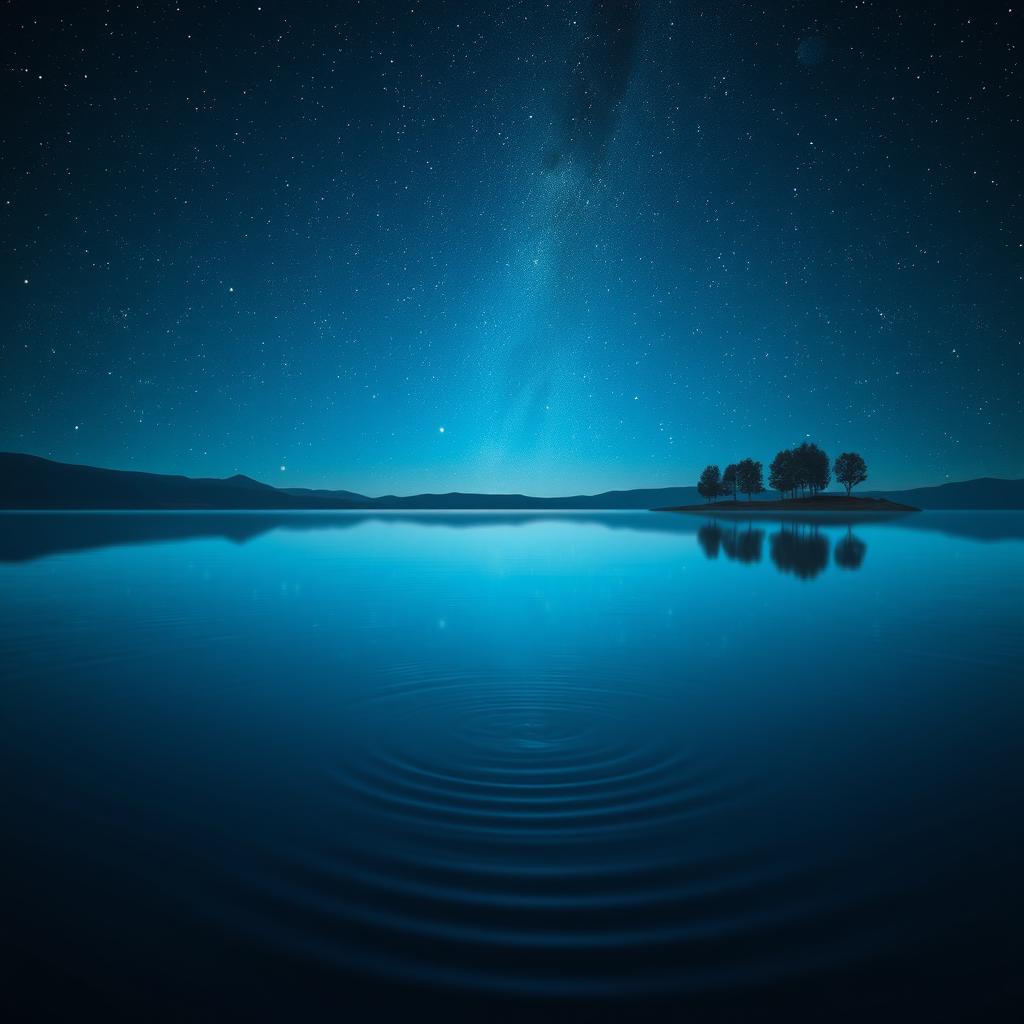 A stunning nighttime scene featuring a shimmering lake reflecting a sky full of constellations