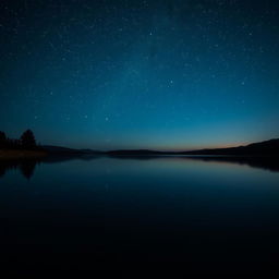 A stunning nighttime scene featuring a shimmering lake reflecting a sky full of constellations